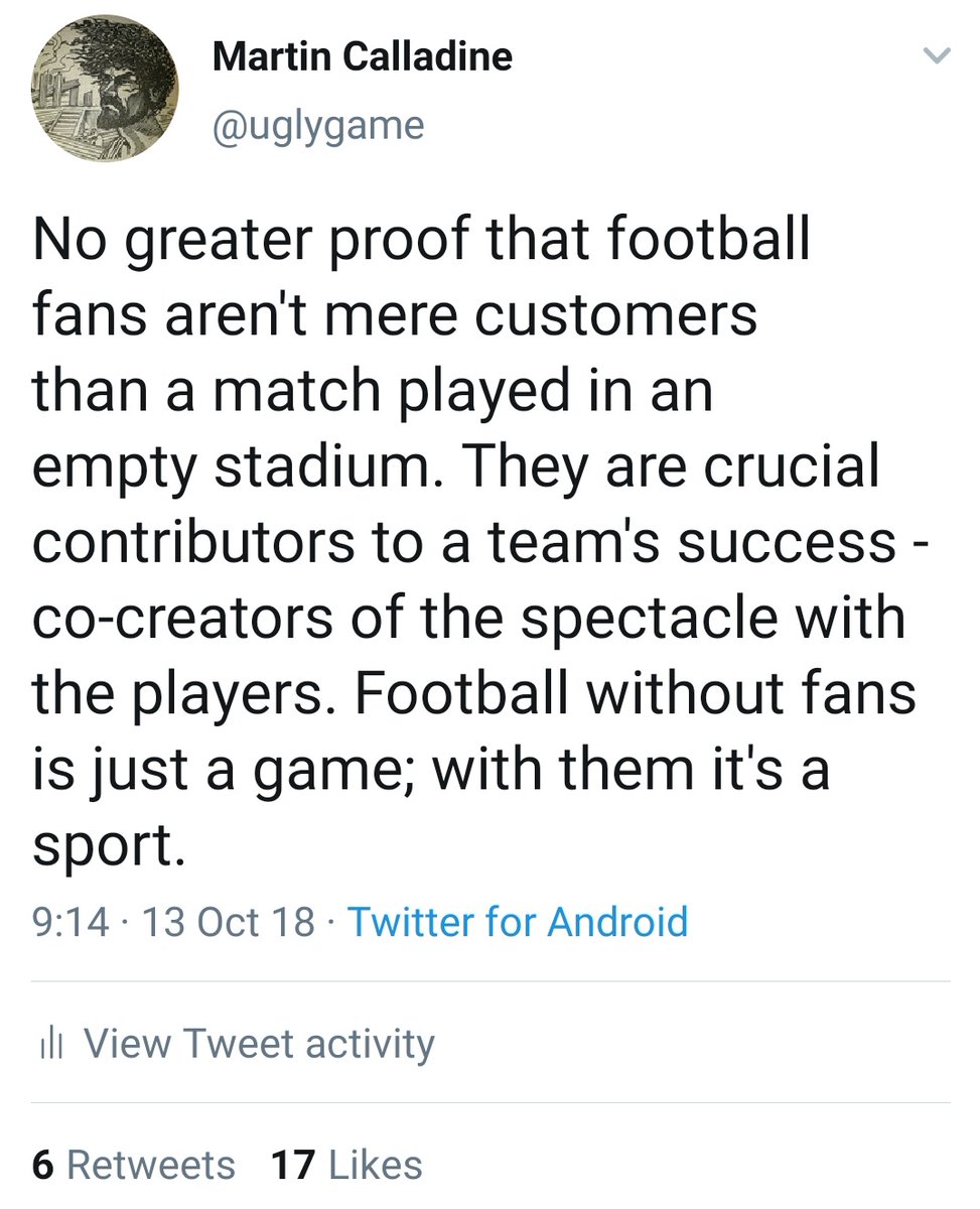 What this rebate shows is it isn't even accurate in the terms club owners like to frame the game. Match-going fans aren't customers, they are co-creators of the product. They significantly increase the financial value of the product.3/