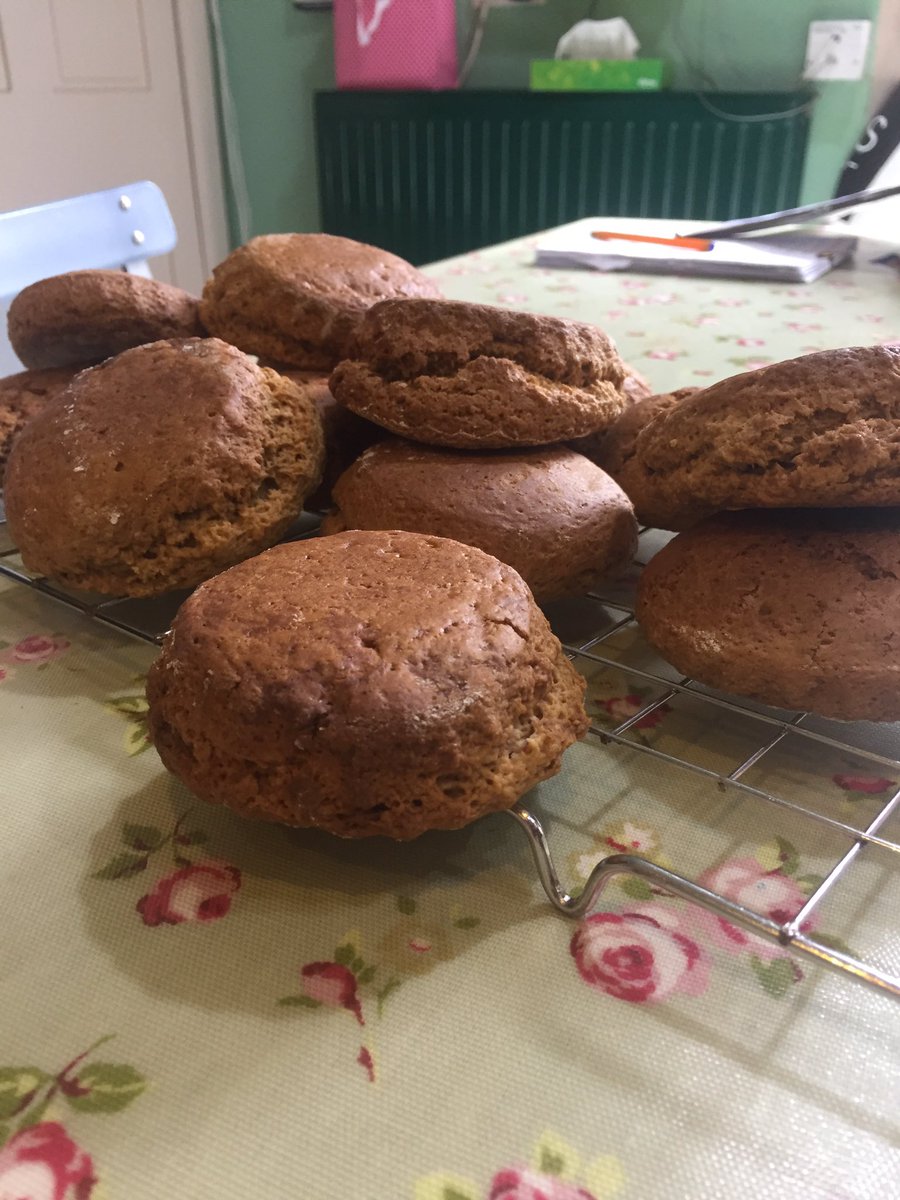 nickymarr's tweet photo. Delicious #treaclescones - thank you Dougie for your recipe! Tweaked a bit (can’t help myself) by adding an egg and mixed spice, and ‘eyeballed’ too much milk (eek!) but they taste and smell divine. #lockdownbaking https://t.co/bD7G966fXr