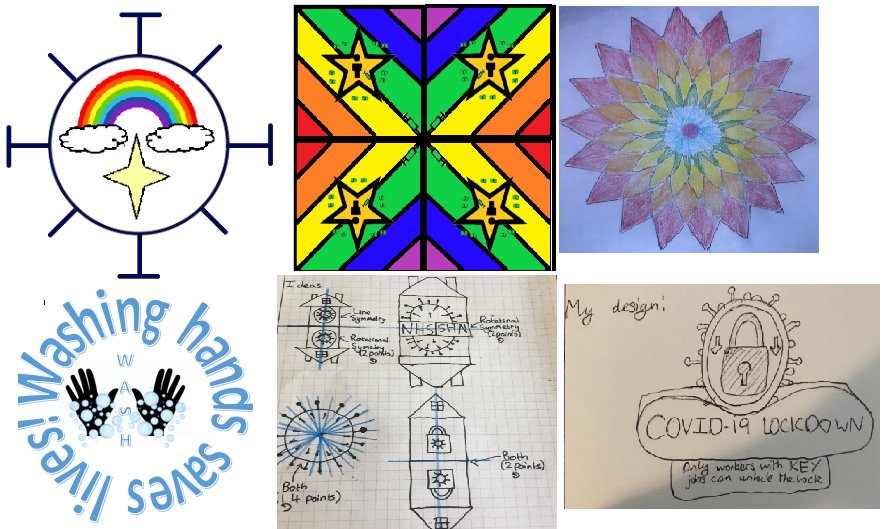 SCDMaths's tweet image. Here are some of 7ab's @SCDSchool Symmetrical Logos ftom last week, with the theme of lockdown/covoid19.