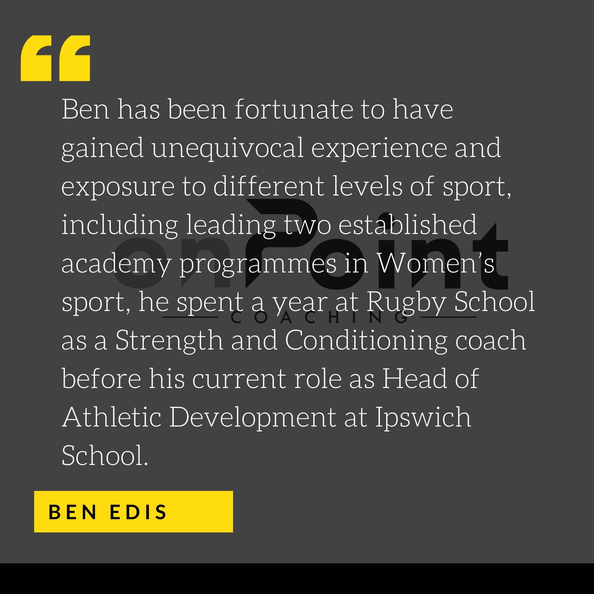 OnPointCoaching's tweet photo. Welcome to @ben_edis who is the next member of the @OnPointCoaching family. Ben will join us as a Strength and Conditioning consultant. His unequalled drive for knowledge and success sets him apart from the crowd. He has a very promising career ahead of him! Welcome. #onpoint https://t.co/FdfPtDsoy6