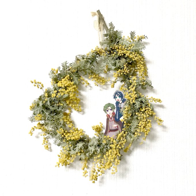 ミモザのリースが手に入った つき子のイラスト