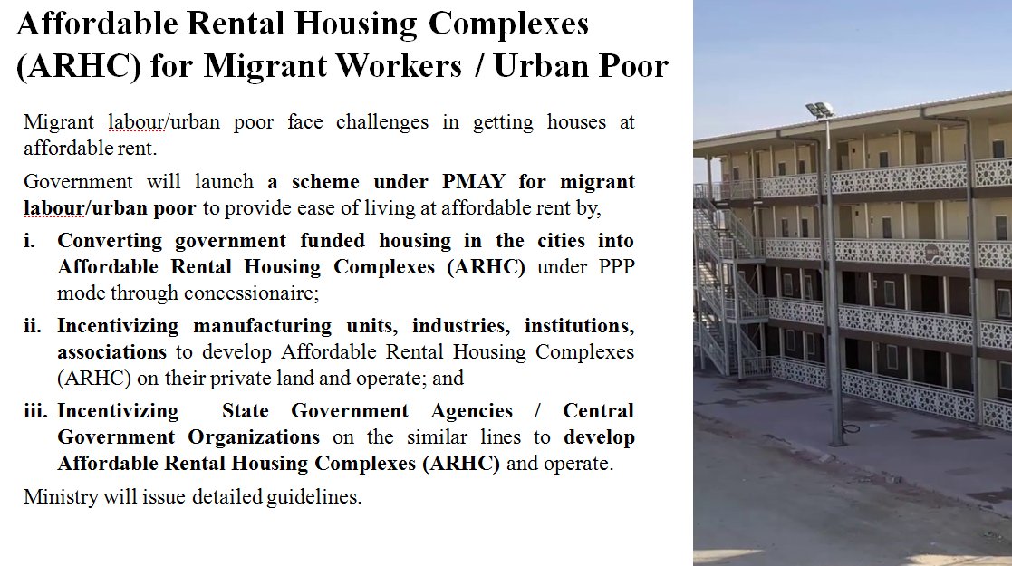 PIB_India's tweet image. Migrant Workers / Urban Poor to have Affordable Rental Housing Complexes (ARHC): Government will launch a scheme under #PMAY 

#AatmaNirbharBharatPackage