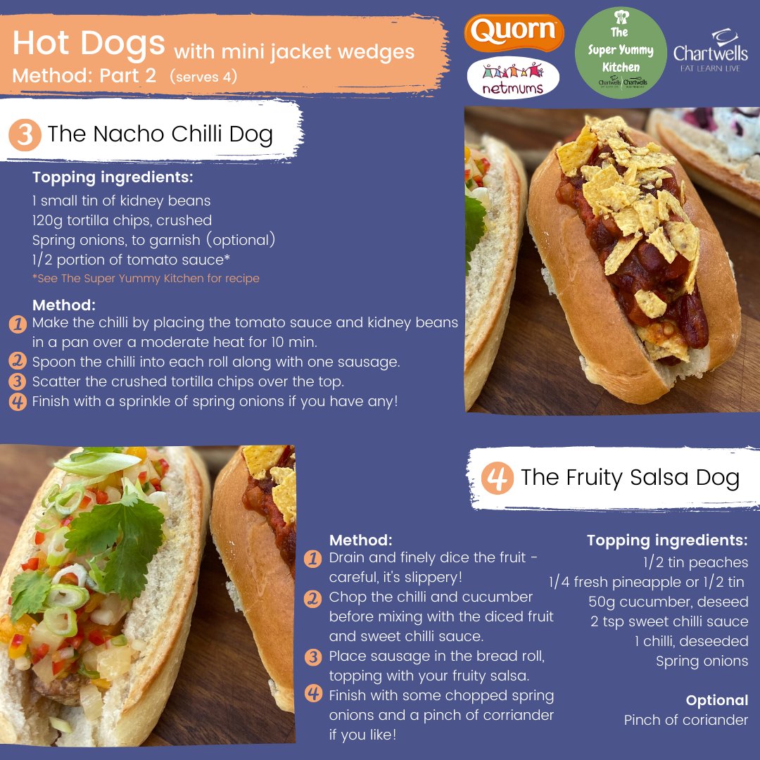 TheSYKitchen's tweet photo. HOT DOGS WITH MINI JACKET WEDGES! ๐ญ๐
๐@BigChefAndrew has come up with 4 types of tasty, colourful toppings you & the kids can get creative with! ๐ Which one will you pick? Tag us in your creations to feature on our Fridge of Fame! #CookTogetherEatTogether #CookingWithKids https://t.co/z01Qy2u9iD