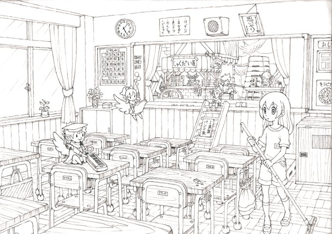 #塗り絵
「学校の宿題を代わりにやってくれる妖精さん」のぬり絵です。お暇つぶしにどうぞ 