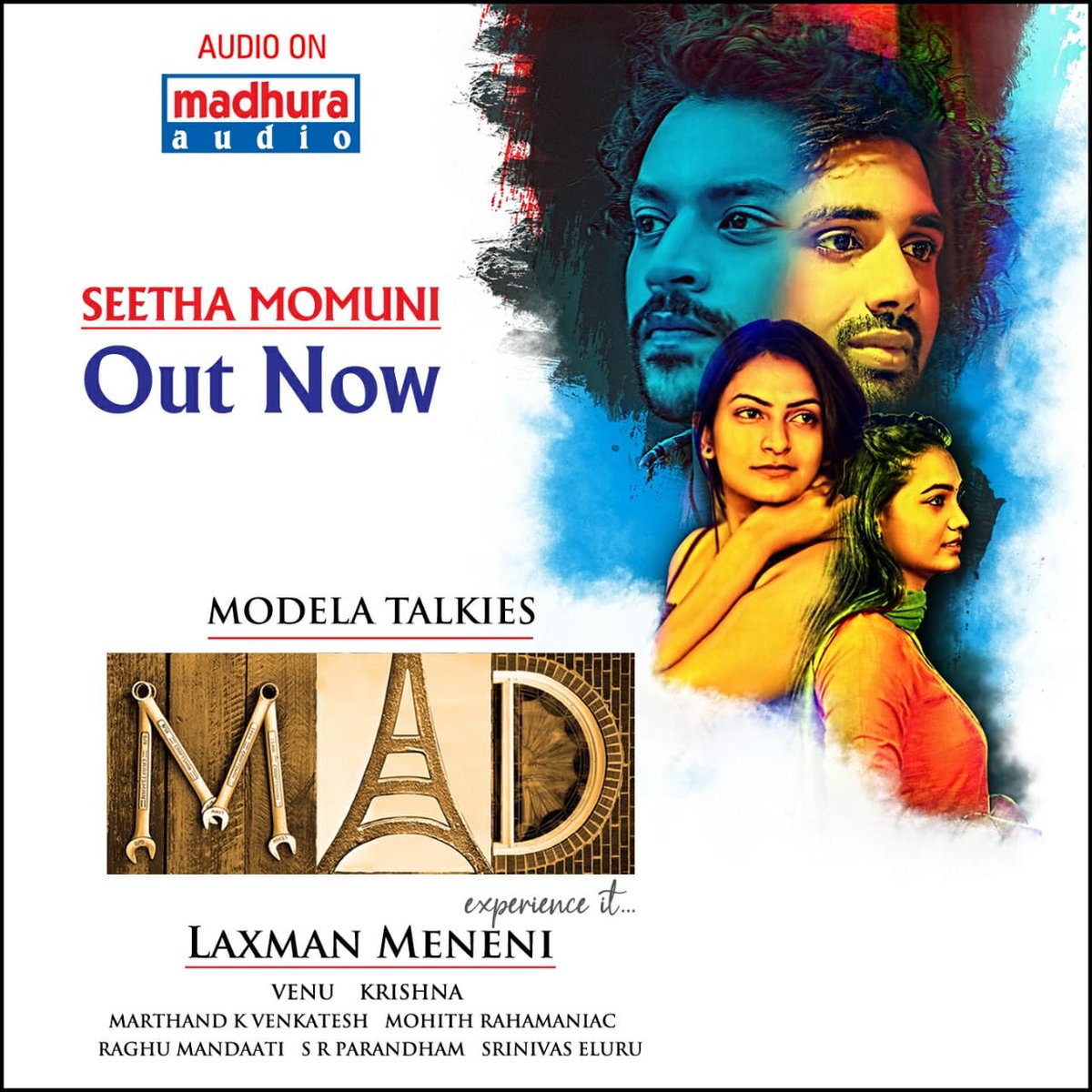 cinemarangam's tweet photo. Here's The Soothing Melody #SeethaMomuni From The Movie #MAD Is Out Now On @MadhuraAudio 

https://t.co/hpWGy9C1xj

#MadhavChilukuri @ImSpandanaa @actorrajath
@SwetaaVarma @sriramwriting
 #LakshmiPriyanka 
@RaghuMandaati
 #MohithRahmaniac https://t.co/bZrkaRdKDX