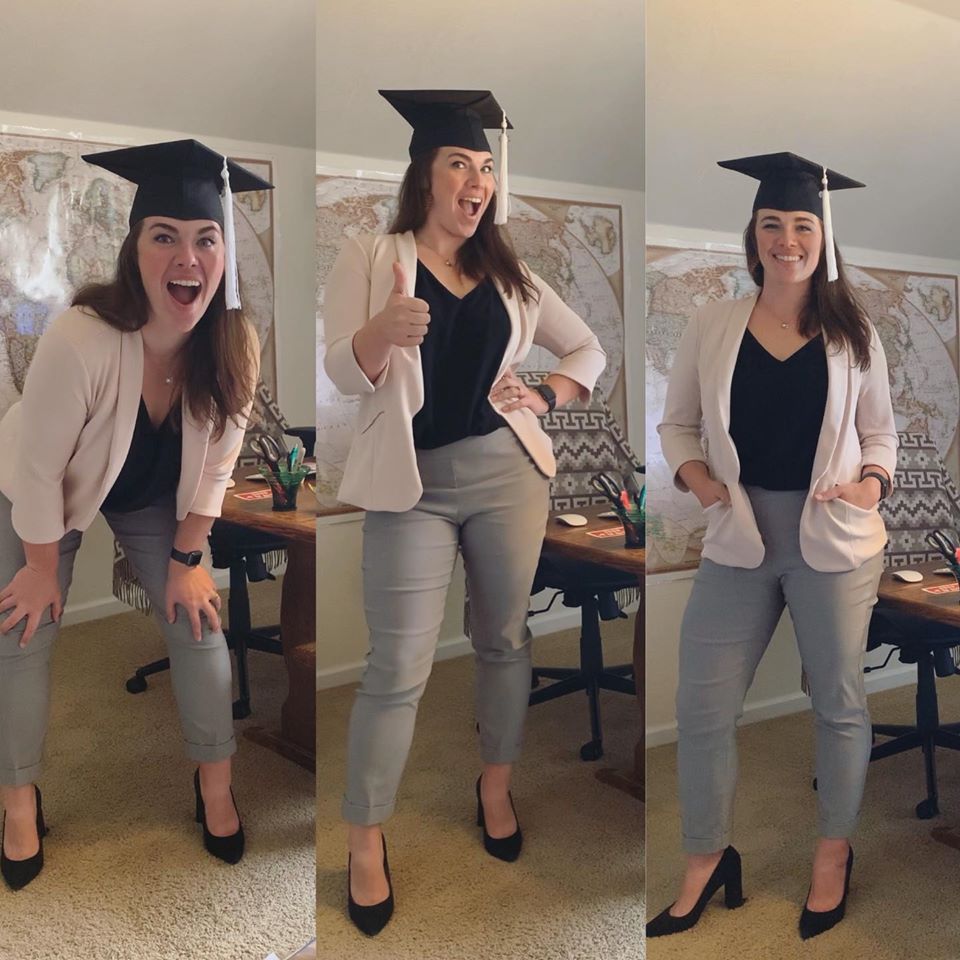 cindy_mergen's tweet photo. What am I celebrating? 🎉 

A) the fact that I’m wearing something other than pajamas 
B) finishing grad school via virtual presentation from my home office 
C) this fancy hat 
D) all of the above

#DruryAlway #DruryGrad #ClassOf2020 https://t.co/aW7ZNJRyrb