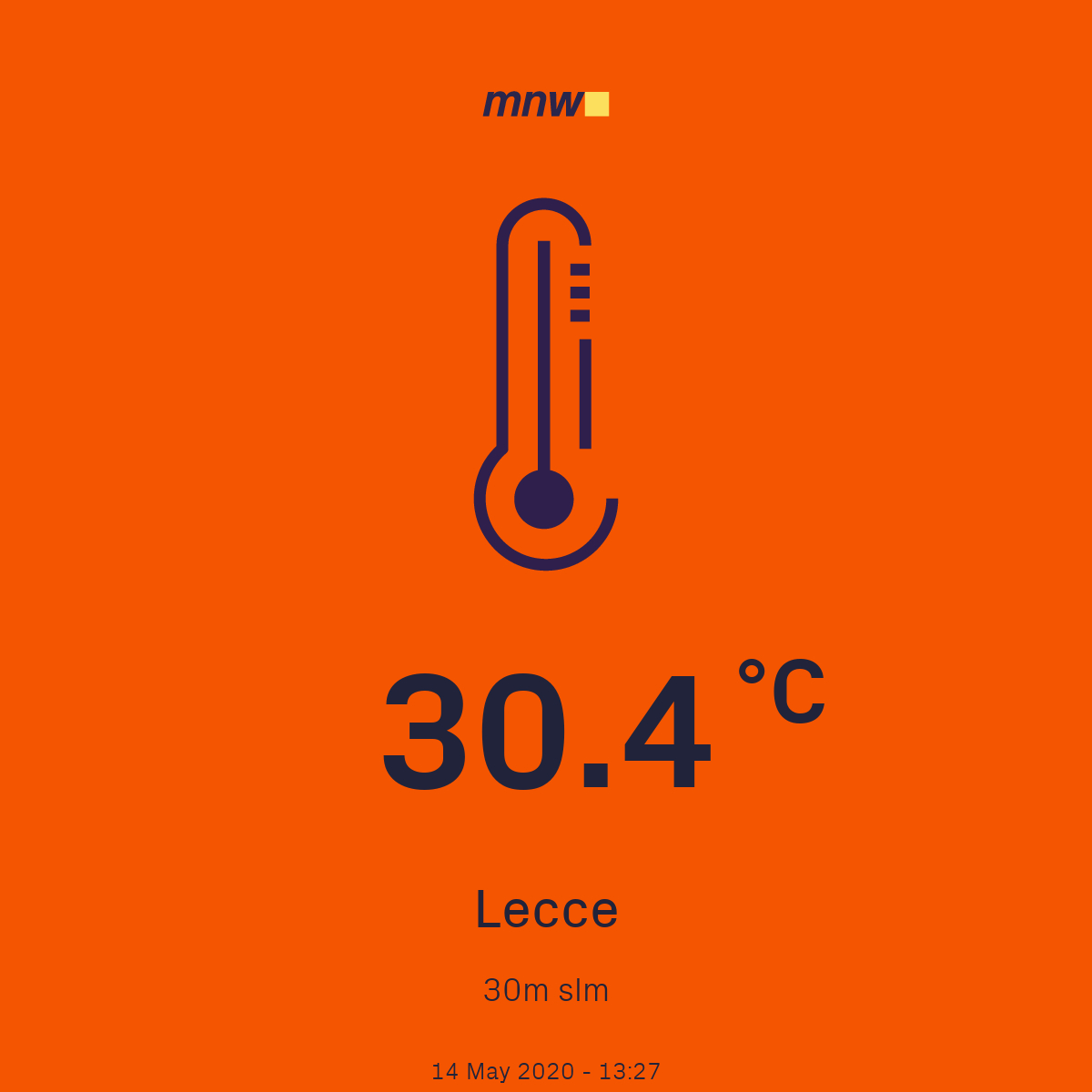FraMarasco's tweet photo. primo trentello del 2020 anche a #Lecce, nei prossimi giorni andrà anche peggio. #14maggio #caldo https://t.co/SNwojdabhT