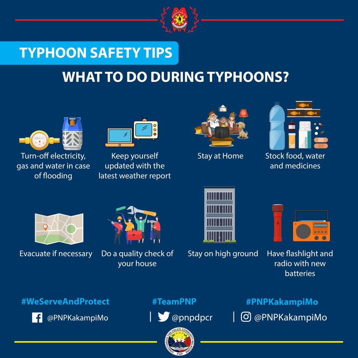 pnpdpcr's tweet photo. Ang lahat ay pinapaalalahan na mag-ingat dahil sa bagyong "Ambo". Narito ang mga safety tips bilang paghahanda para sa bagyo.

#PNPKakampiMo
#TeamPNP https://t.co/LedbPgJvLT