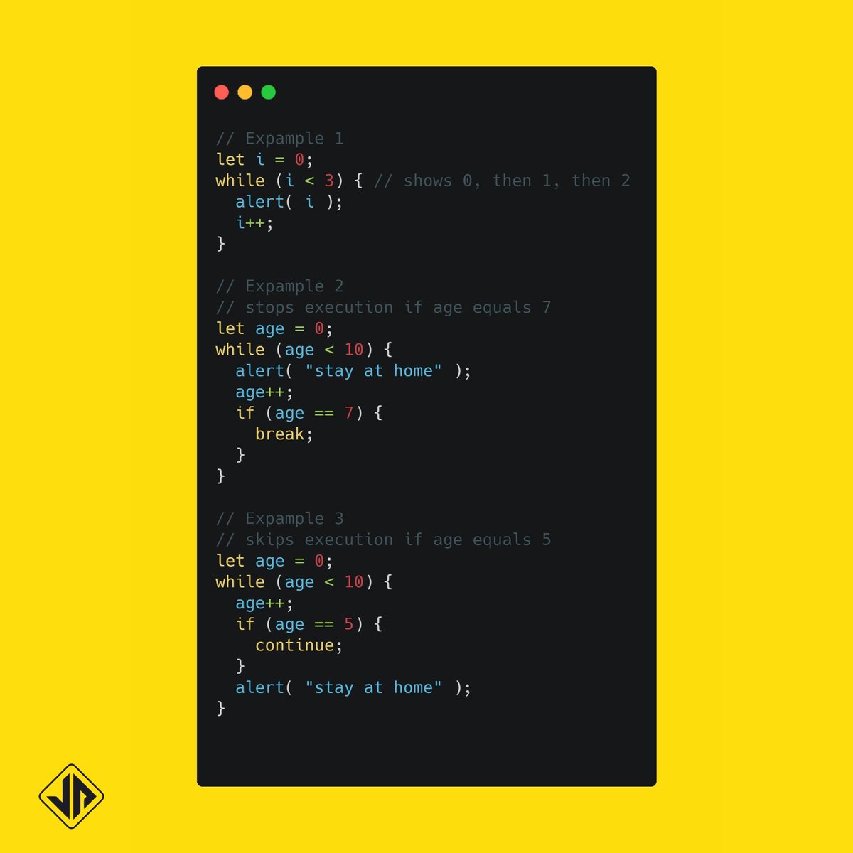 _ajayijoseph's tweet image. Often when you write code, you want the same block of code to run over and over again a certain number of times. So, instead of adding several almost equal code-lines in a script, we can use loops. #javascript #javascriptconcepts