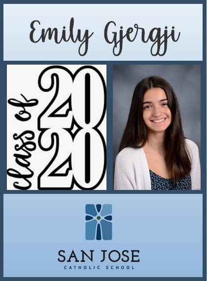 SanJoseCSJax's tweet photo. 8th grade Spotlight of the Day! We are so proud of our 8th graders and are excited to see where their journey leads them. Their presence on our campus will be greatly missed. Congratulations, Class of 2020! #sanjosecatholic #classof2020 #catholicschoolstrong https://t.co/83moC9Rq52