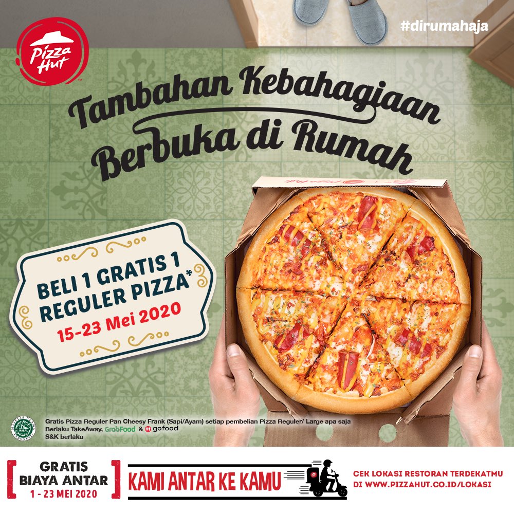 Pizza_HutID's tweet photo. Dapatkan GRATIS Pan Reguler Cheesy Frank Pizza (Sapi/Ayam) setiap pembelian Reguler pizza dengan topping & pinggiran apa saja di Pizza Hut.
Ayo pesan melalui TakeAway atau Delivery, klik link di bio untuk cek lokasinya ya!
Periode promo 15-23 Mei 2020.
#PHRKamiAntar #HutEasy https://t.co/wT9fzV9X06