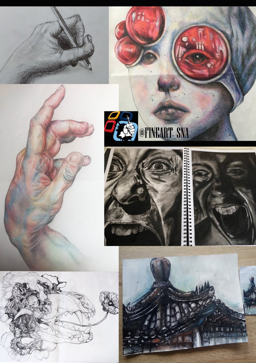 FineArt_SNA's tweet photo. A collection of work submissions this week and beautiful outcomes by all years. Really impressed with the quality of this work and the ability of our incredible Art students. Can you spot yours? @SouthNottsAcdmy #fineart #secondaryart #developingartist https://t.co/nGB1AHQHlb