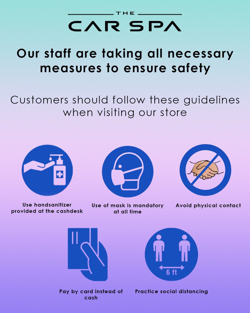 CarSpaUAE's tweet photo. As always, safety is our top priority.
During this time, we ask that you please maintain social distancing as well as follow the guidelines listed below when visiting #TheCarSpaUAE.
Thank you for your cooperation. https://t.co/nCfX8jfrhP