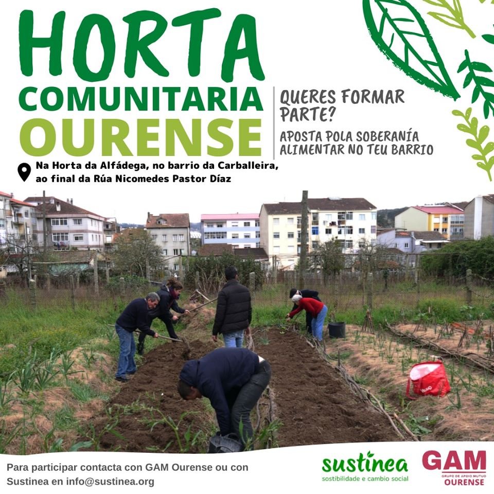Xa estamos creando grupo para a Horta Comunitaria de <a href="/sustinea/">sustinea</a>.🌱🌿
 📆As próximas quedadas son:
- luns 18 10:00
- xoves 21 19:00
✏️ Máis info: shorturl.at/cqFW7
📩 Para participar escribe a: info@sustinea.org
#soberaniaalimentar #ourense #gam #apoiomutuo #hortacomunitaria