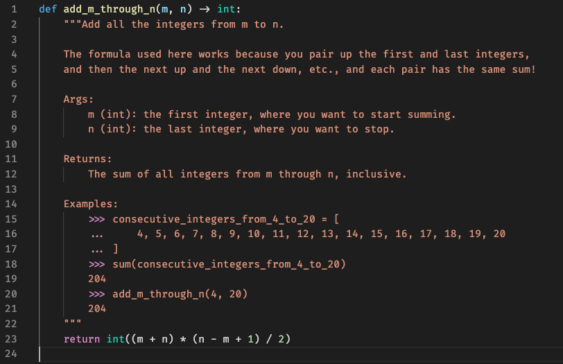 BenjaminWolfe's tweet photo. 7/12
Yesterday I learned #python has rough analogs for all of these. Here's a toy example of a *docstring*, the equivalent of #rstats's #roxygen2 comments.
Notice I included the same kind of summary statement, description, arguments, description of what's returned, + examples. https://t.co/Xgah1jx8pR