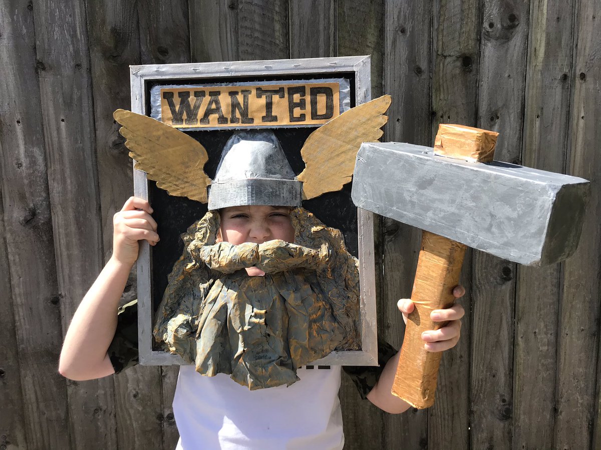 CDWorks's tweet photo. Albert’s 3D Thor Wanted Poster @BarkiSchool #misswalsh #vikinggods #thor #arrrghhh https://t.co/btlOtaomFm