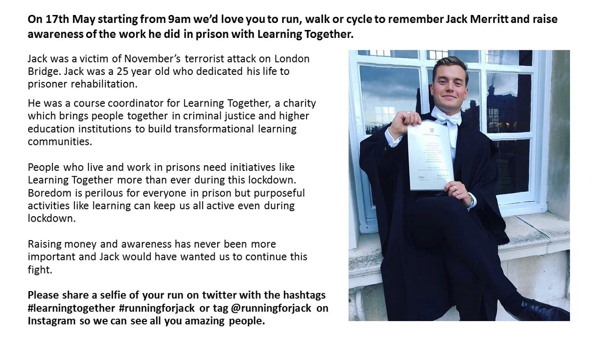 RunningforJack1's tweet photo. On 17th May starting from 9am we'd love you to run, walk or cycle to remember Jack Merritt #learningtogether #runningforjack 

If you would like to donate please do so here: https://t.co/8dDGKC3C7m https://t.co/PdAhaiRsL2