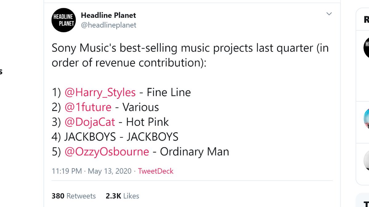 'Fine Line' by Harry Styles was the best-selling music project globally for Sony Music Entertainment for the fourth fiscal quarter of 2019!