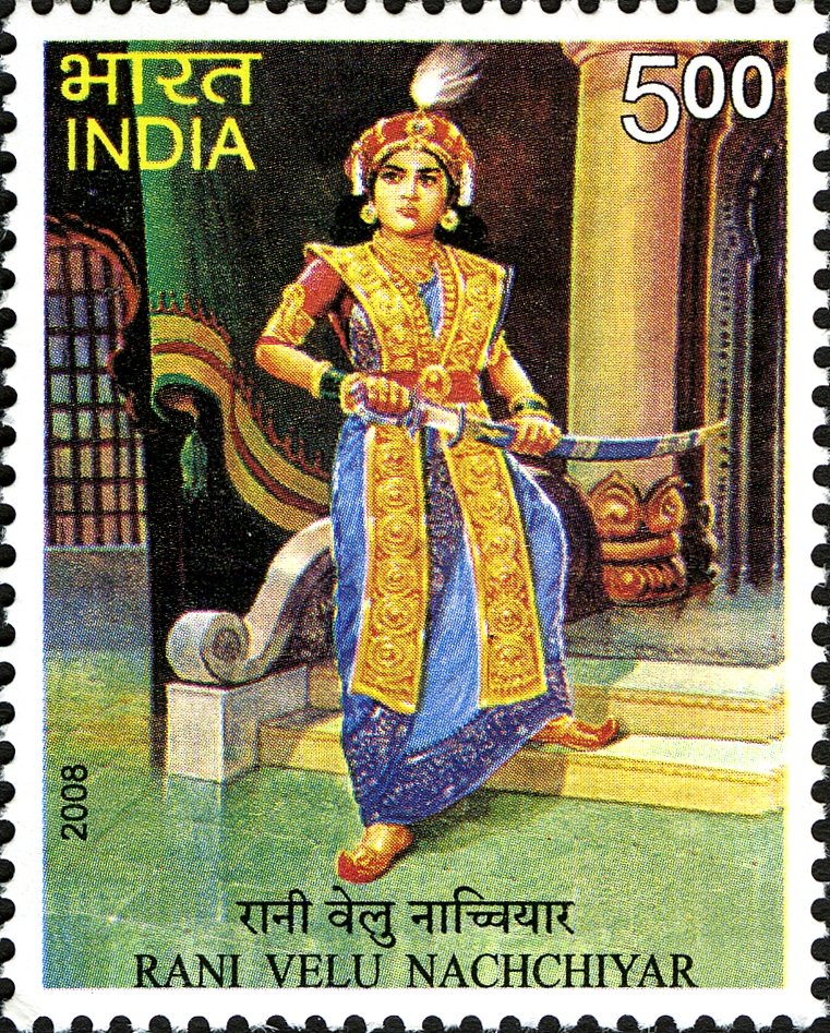 4) Velu NachiyarRani Velu Nachiyar was a queen of Sivaganga estate . She was the first queen to fight against the British colonial power in India. She is known by Tamils as Veeramangai ("brave woman")
