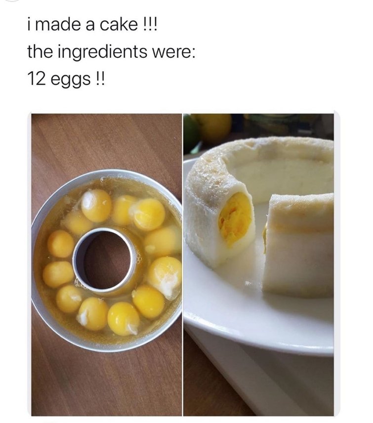 rachierae97's tweet photo. @chrissyteigen as a designated egg eater (DEE for short) I'd like to hear your opinion on this 'cake' https://t.co/nVXr7U3PeK