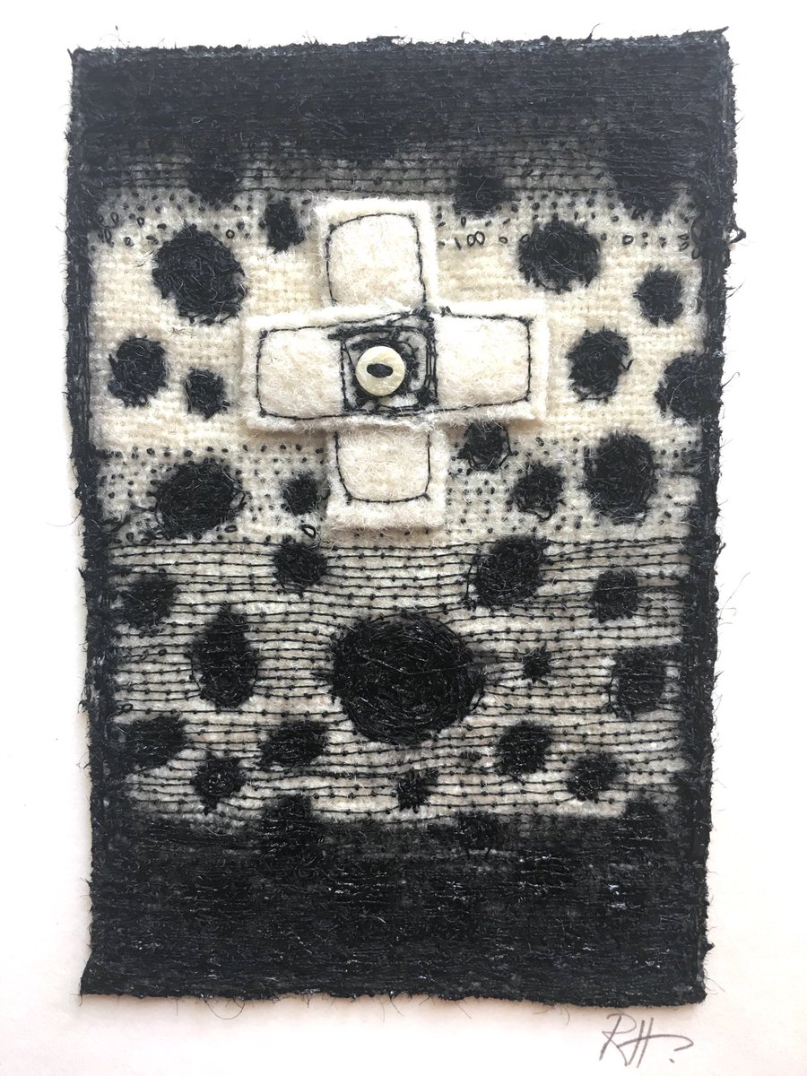 Works for sale as part of the #artistsupportpledge under lockdown . Hand&amp; machine stitched one- offs. . 1.Loops 2. Cross 12x9 cms unframed- £40 Each plus p&amp;p .   Pls DM for enquires #stitch #textiles #embroidery #textileart #contemporarystitch #stitchart #gifts #handmade