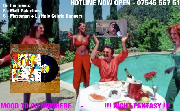 Night Fantasy is back tomorrow from 5pm - 7pm
twitch.tv/night_fantasy

Featuring Matt from <a href="/GLXNS/">GALAXIANS</a> (Galaxians) on the 1s and 2s.

Followed by Mossman and <a href="/LouLouPembers/">Lu Moss</a> Italo bangers set.