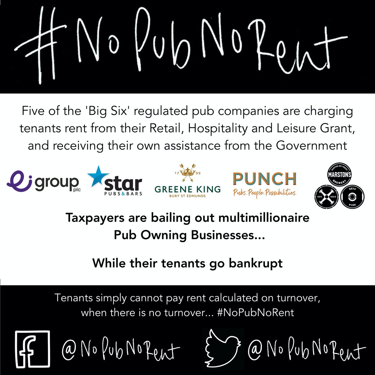 NoPubNoRent's tweet photo. When will big PubCos show concern for their tenants as 
@ShepherdNeame have done?!? Jonathan Neame says: 'tenants have many other bills...and the grants can be used for those'. Care to comment 
@StonegatePubs @greeneking @MarstonsBrewery @punchpubs @starpubsandbars #NoPubNoRent https://t.co/jIwoUVZKn5
