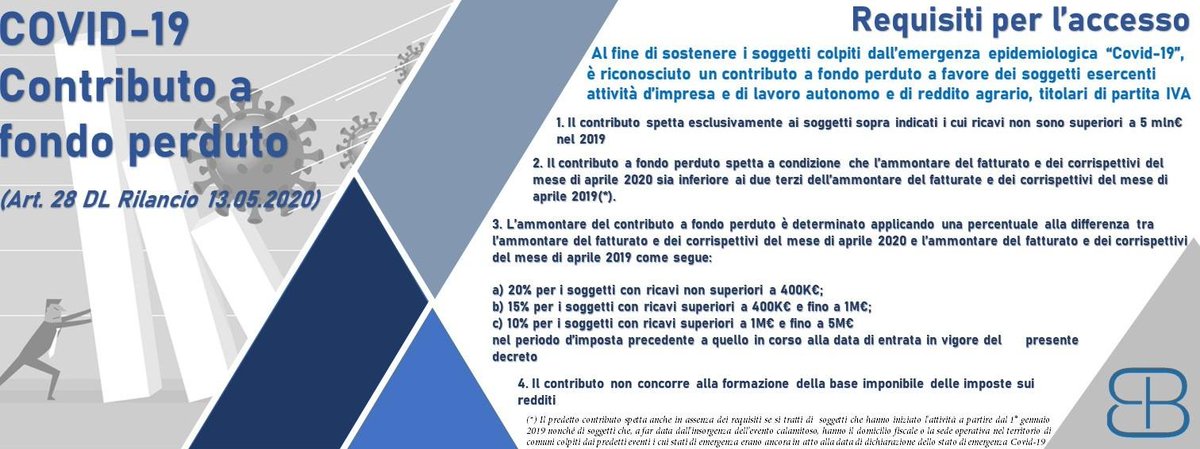 IL DL "Rilancio" prevede un contributo a fondo perduto per i soggetti esercenti attività d’impresa e di lavoro autonomo e di reddito agrario, titolari di partita IVA con ricavi inferiori a 5M€ linkedin.com/posts/studio-b… #imprese #covid19 #DlRilancio