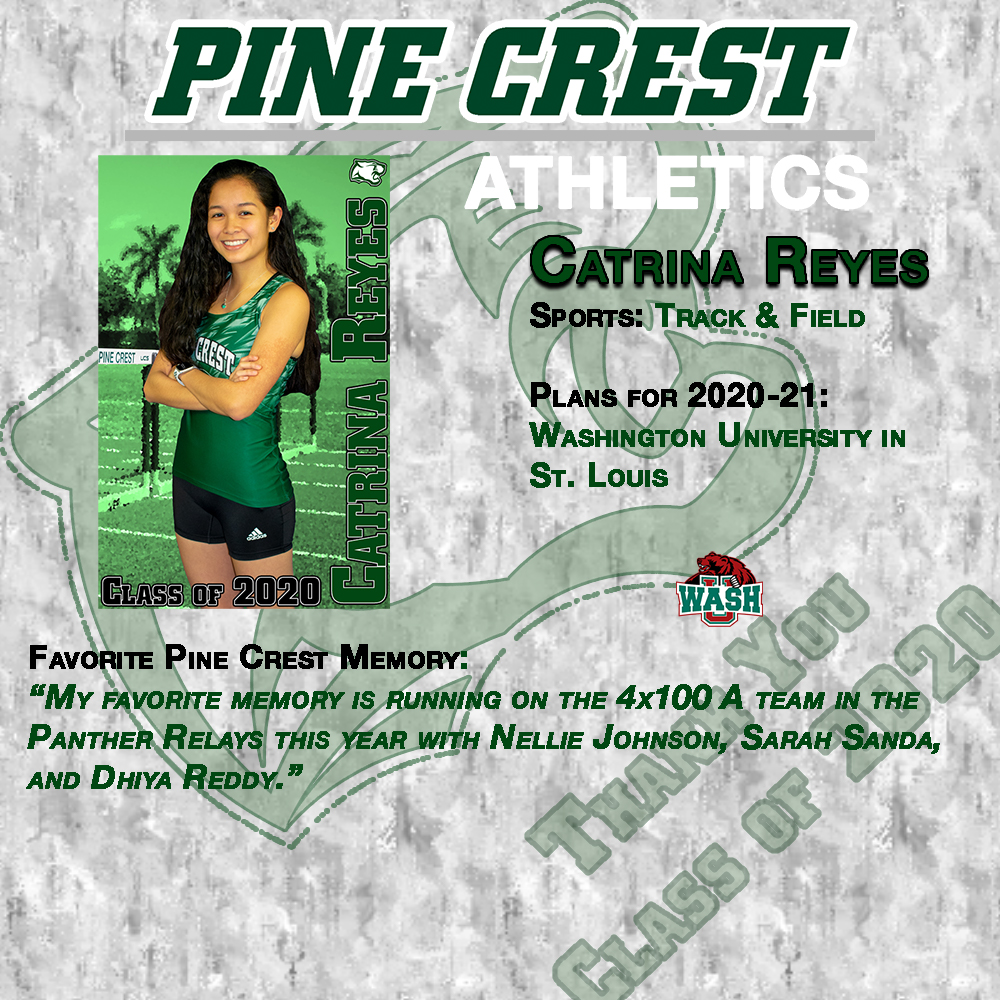GoPineCrest's tweet photo. Thank you Catrina Reyes for your career contribution to Pine Crest Athletics #PC2020 #PCTrackField https://t.co/Brjj38aXFl