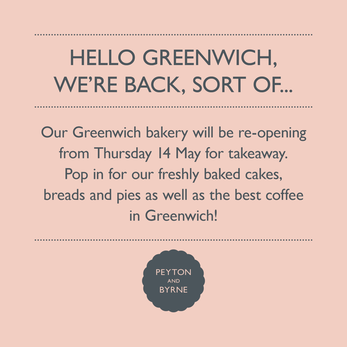 @Peytonandbyrnebakeries (@pandbbakeries) on Twitter photo We are so happy to be back at our Greenwich cafe, serving our finest coffee, some of our favourite classic cakes and some new tasty treats. Pop by and say hello, stay safe . <a href="/oliverpeyton/">oliver peyton</a> @londonlive <a href="/TimeOutLondon/">Time Out London</a> <a href="/PeytonandByrne/">Peyton and Byrne</a> <a href="/greenwichmkt/">Greenwich Market</a> We are so happy to be back at our Greenwich cafe, serving our finest coffee, some of our favourite classic cakes and some new tasty treats. Pop by and say hello, stay safe . <a href="/oliverpeyton/">oliver peyton</a> @londonlive <a href="/TimeOutLondon/">Time Out London</a> <a href="/PeytonandByrne/">Peyton and Byrne</a> <a href="/greenwichmkt/">Greenwich Market</a>