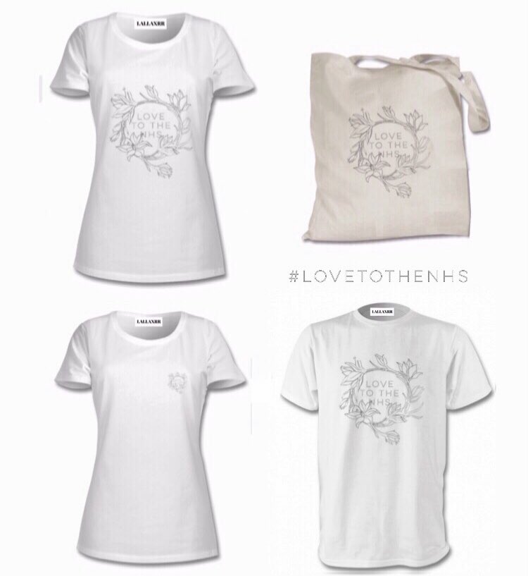 LALLAXRR's tweet image. We are so excited to share the #LALLAXRR 100% Cotton- “Love to the NHS” pieces! 100% of all profits from the T-Shirts, Vests and Tote Bags will be donated to the NHS! ❤️Available to buy at: lallarr.com