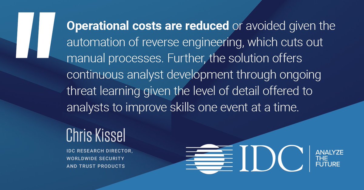 ReversingLabs's tweet image. Chris Kissel, @IDC Research Director, Worldwide Security and Trust Products, spotlights how ReversingLabs reduces SOC operational costs while helping staff develop their skills. Learn how: hubs.ly/H0qw8Sy0
#TitaniumPlatform #Explainable #ThreatIntelligence #MachineLearning