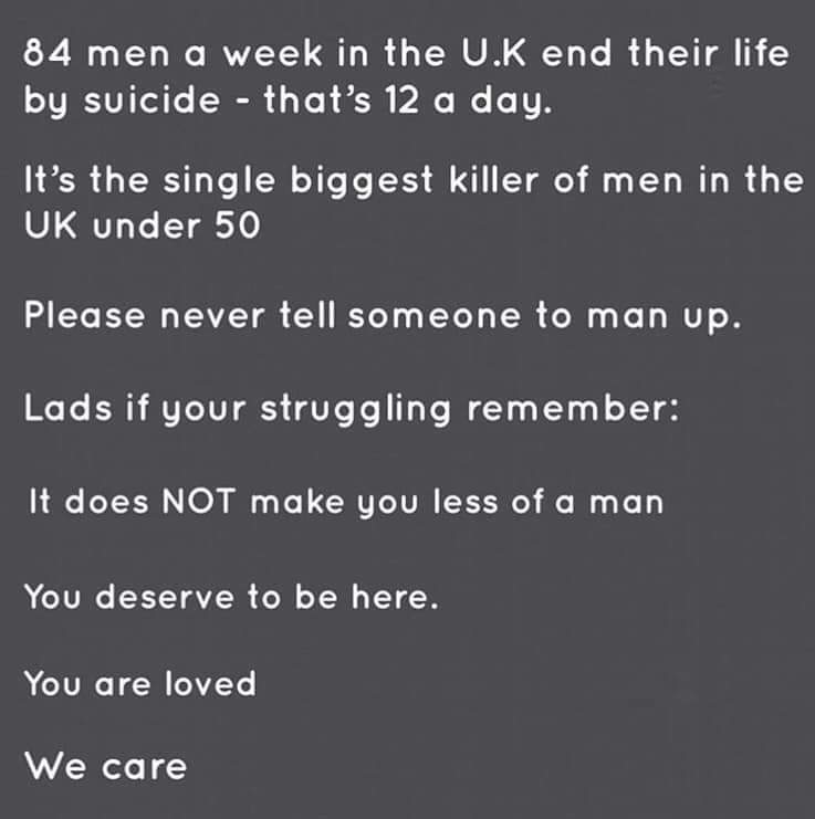 To all the men out there. You matter. Stay. 
#youarenotalone
#mentalhealthawareness <a href="/MHFAEngland/">MHFA England®</a> #allmindsmatter @suicideprevention #suicideprevention