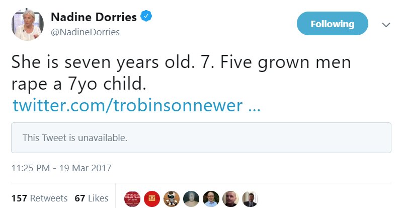 Nadine Dorries' RT was also bad it was sharing a tweet from a "far-right social media account" (acc. to  https://twitter.com/paulwaugh/status/1260872282559467520?s=19).And she has a history of sharing from the far-right e.g. Tommy Robinson & an Anne-Marie Waters supporter.  https://twitter.com/mrjamesob/status/1260908743904157696