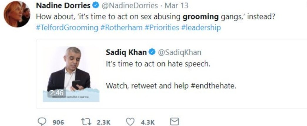 Nadine Dorries also has a history of propagating far right narratives See greater comment in this thread  https://twitter.com/miqdaad/status/1041586768246657024?s=19