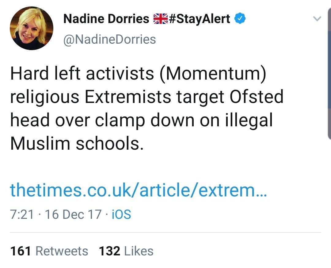 Nadine Dorries also has a history of propagating far right narratives See greater comment in this thread  https://twitter.com/miqdaad/status/1041586768246657024?s=19