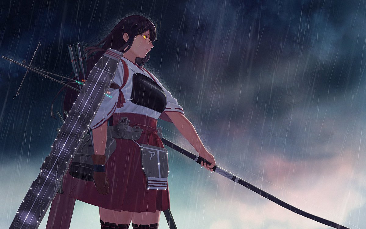 akagi (kancolle) 1girl long hair weapon solo bow (weapon) japanese clothes muneate  illustration images
