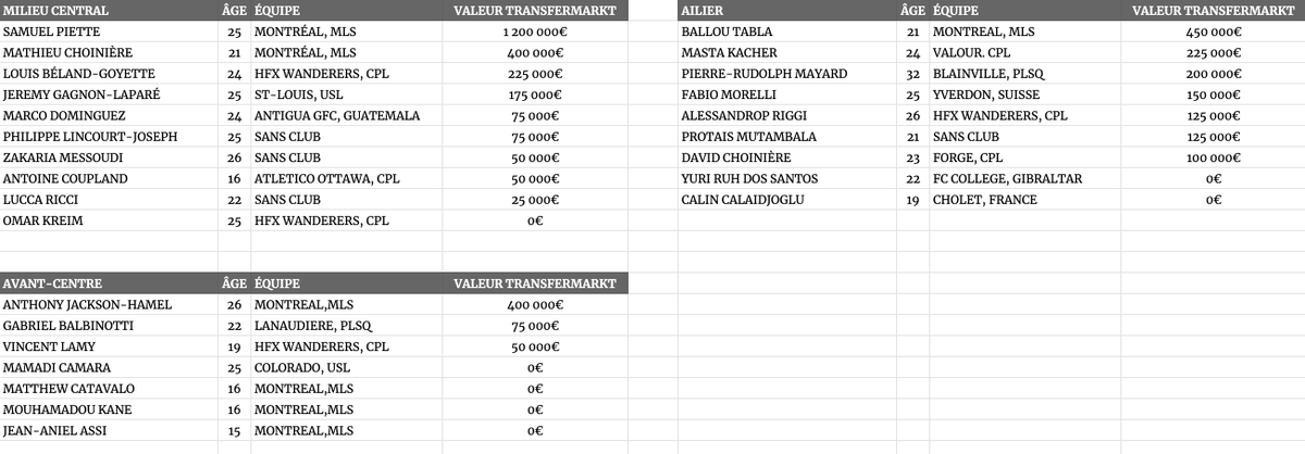 NiltonJorge's tweet photo. Inspiré de @trudelle_jeremy, j'ai fait une petite recherche pour créer le Depth Chart d'une Team Québec.

Disons qu'on est encore loin d'avoir un bon Top 10 par position mais ça donne le goût de voir une franchise en CPL. https://t.co/TuYjfH1AHi