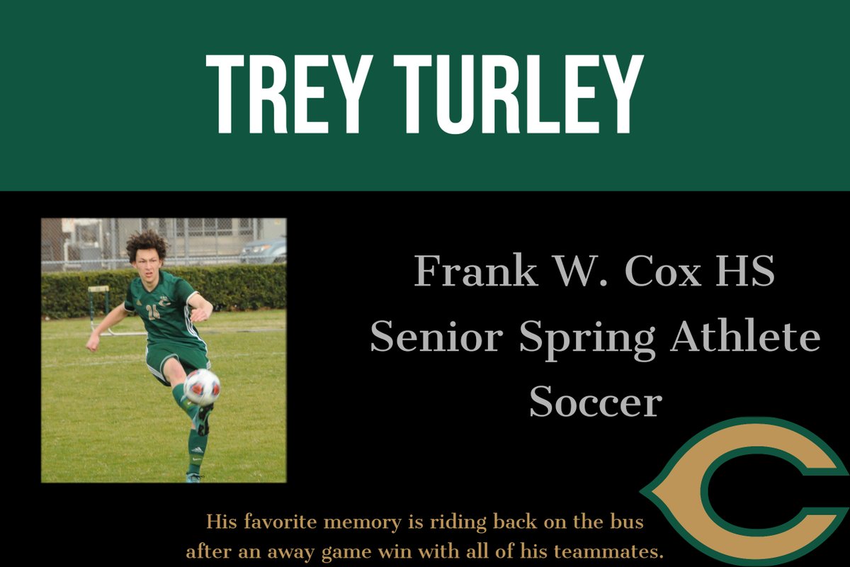 Frank W. Cox HS (@frankwcoxhs) on Twitter photo Today's <a href="/coxclass2020/">Cox Class Of 2020</a> <a href="/FWCBoysSoccer/">FWC Boys Soccer</a> student-athlete is Trey Turley! Trey will attend Virginia Tech in the fall. #FalconAwesome #ClassOf2020 Today's <a href="/coxclass2020/">Cox Class Of 2020</a> <a href="/FWCBoysSoccer/">FWC Boys Soccer</a> student-athlete is Trey Turley! Trey will attend Virginia Tech in the fall. #FalconAwesome #ClassOf2020