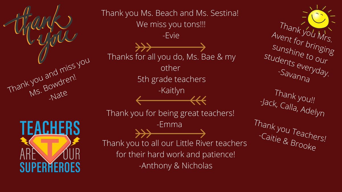 It's Thursday and we continue to show our staff at Little River how important they are to our community. Here are some messages of appreciation to our superheroes! Have other thank yous? Add them below... #LRelem <a href="/LittleRiverLCPS/">Little River ES</a>