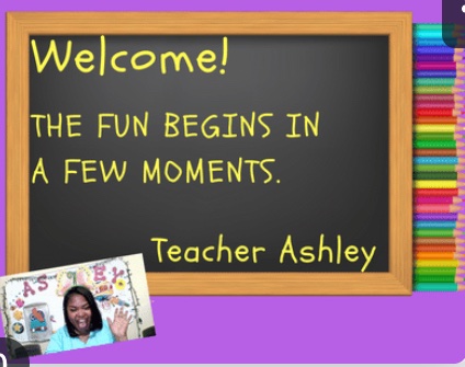 @MatTechEd Teachers should create a goodbye slide for this so at least kids aren’t looking at then fumble around... here’s my simple “hello” slide for when kids see first getting into Zoom... you could add a video. I’ve done that too