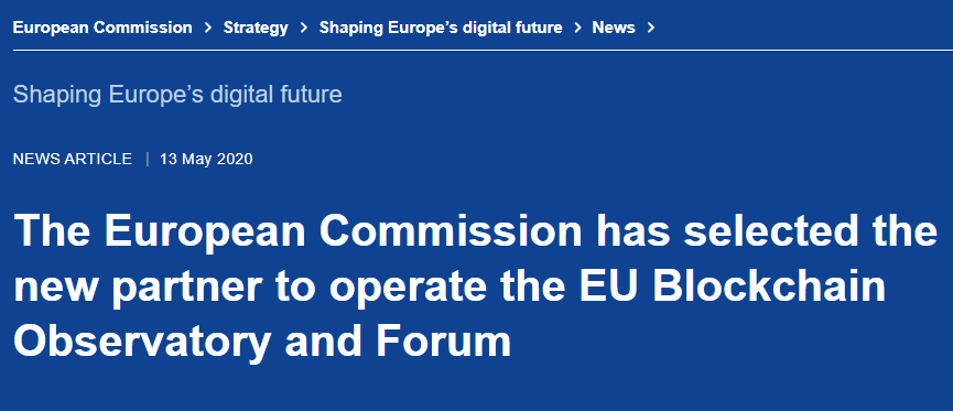 EUBlockchain's tweet photo. The European Commission has selected the new partner to operate the EU Blockchain Observatory and Forum.

https://t.co/pu0CPllVRh https://t.co/gwmyzPl0on