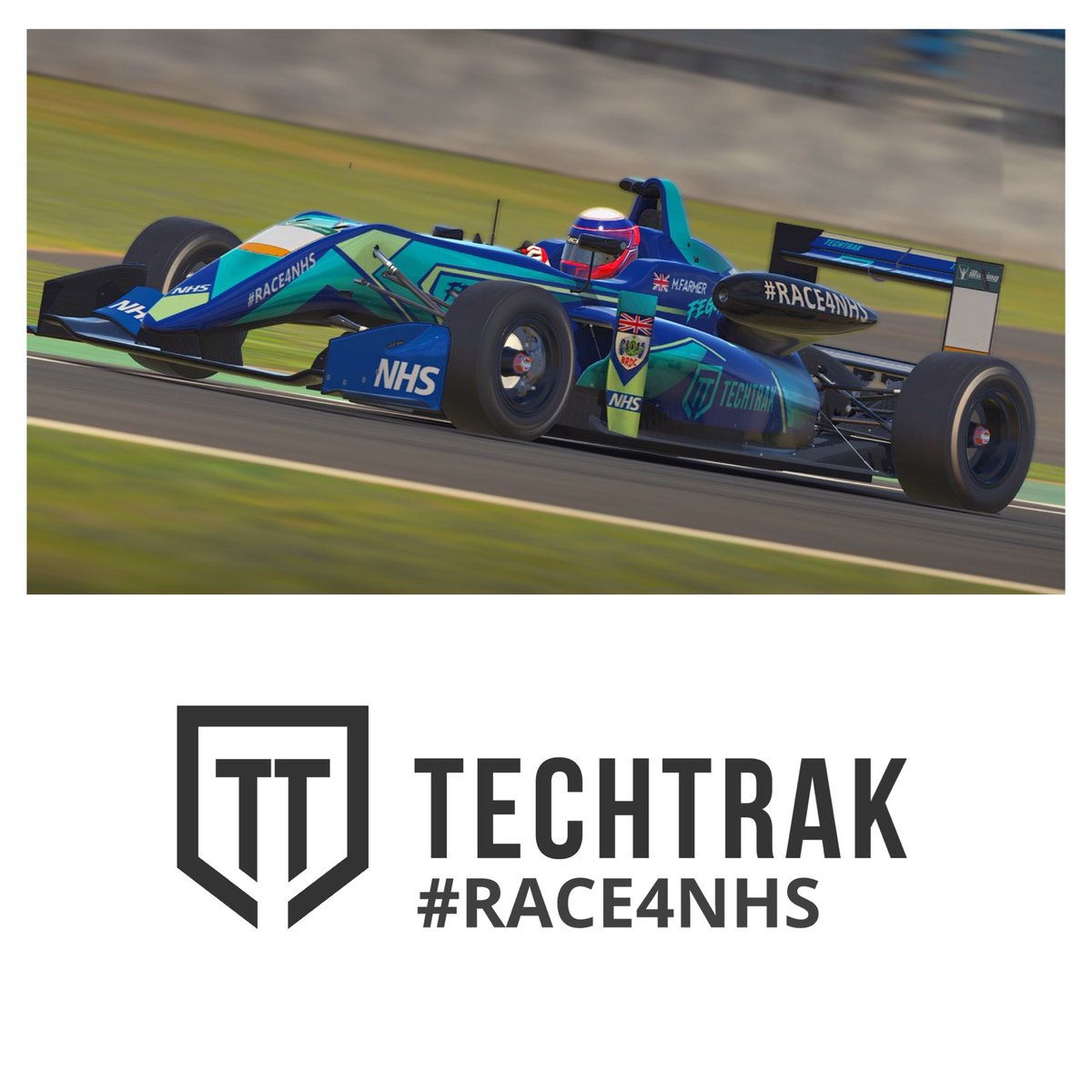 Watch the first race in the BRDC Esports Championship on YouTube at 7pm BST. #RACE4NHS #TechTrak #NHS #BRDC Livery by <a href="/MrCoffelinoNico/">NicoB</a>