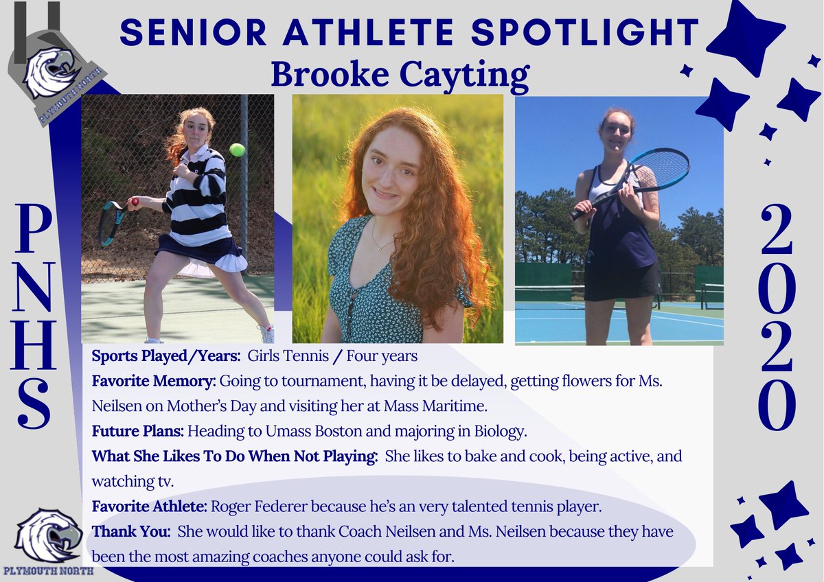 PNHSSoftball's tweet photo. Plymouth North High Schools Senior Athlete Spotlights - Brooke Cayting - Congratulations Brooke, we are all so Proud of your accomplishments &amp; we all Thank You for your dedication to PNHS Athletics.  #PNHSClassof2020
@pnhsathletics @PlymouthNorthHS @DavidWolcott1 https://t.co/1u2abj2uSo