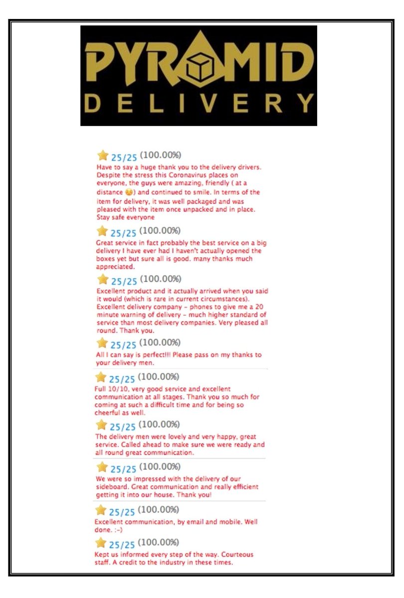 pyramiddelivery's tweet image. Always priding ourselves on first class service and customer satisfaction. 
You dont have to take our word for it ...
#bestservice #highstandard #excellentcommunication #efficient #professional #friendly #amazing #perfect #customersatisfaction