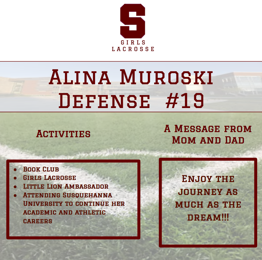 SC Athletics (@scasdathletics) on Twitter photo It's time to turn our senior spotlights to our <a href="/SC_GLAX/">SC Girls Lacrosse</a> seniors, and we'll start with Alina Muroski! Thank you for all your contributions Alina, and best of luck at <a href="/SusquehannaU/">Susquehanna University</a>!
🦁🥍🎓 It's time to turn our senior spotlights to our <a href="/SC_GLAX/">SC Girls Lacrosse</a> seniors, and we'll start with Alina Muroski! Thank you for all your contributions Alina, and best of luck at <a href="/SusquehannaU/">Susquehanna University</a>!
🦁🥍🎓
