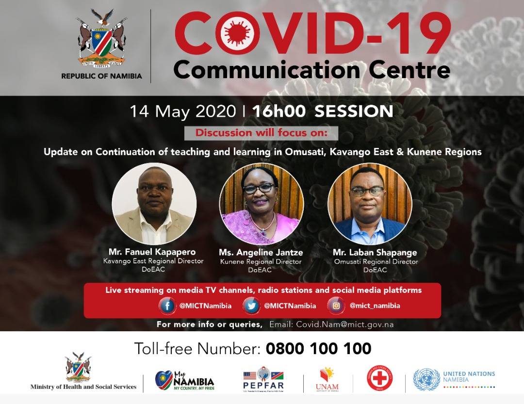 itstouchfm's tweet photo. Stay updated and tune in at 16:00 to catch today's discussion from the Covid19 Communication Centre, live on NBC 1 and all NBC radio stations.
#CoronaVirusNam #covid_19 #covid_19
#TouchFM #PoweredByNBC https://t.co/n3H9zIqONs