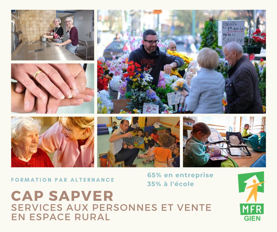 Si toi aussi tu veux travailler dans le milieu de la petite enfance, auprès des personnes âgées, ou en situation de #handicap, ou dans le secteur de la #vente, ce CAP #SAPVER est fait pour toi!
Venez le découvrir à la MFR de Gien, lors de nos prochaines portes ouvertes du 6 juin.
