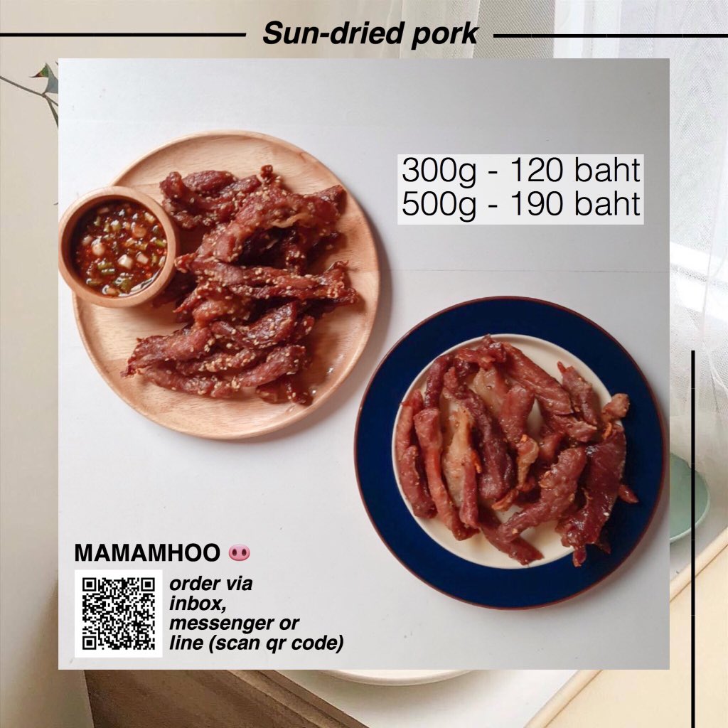 mamamhoo_'s tweet photo. ช่วยรีหน่อยนะคะ ไม่ซื้อไม่เป็นไร
คุณแม่ว่างงานช่วงนี้เลยมาทำหมูแดดเดียวขาย ใช้เนื้อสะโพกอย่างดี ไม่ใส่สารกันเสีย/ผงชูรส หมักสูตรของแม่เรา เหมาะกับคนชอบกลิ่นเครื่องเทศหอมๆ 🥩🧂🧄

คุณแม่ตั้งใจทำมากก แวะมาอุดหนุนกันได้นะคะ 🥰

#ตลาดนัดออนไลน์ป��ะชาธิปไตย #เราไม่ทิ้งกัน https://t.co/dT2MLC1E5m