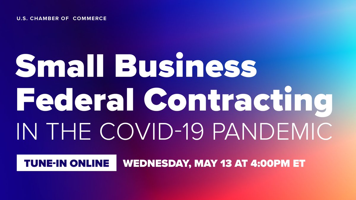 USChamber's tweet photo. Join @GSAEmily and a panel of #SmallBiz owners tomorrow at 4PM ET to discuss the changes, initiatives and programs underway within @USGSA and the federal government to help small business federal contractors amid the #CoronavirusPandemic Register here: https://t.co/3oqZ0Z3CHo https://t.co/jBSuUGYQvL